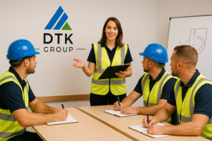 DTK Academy instructor delivering a safety training session to learners in a modern classroom setting