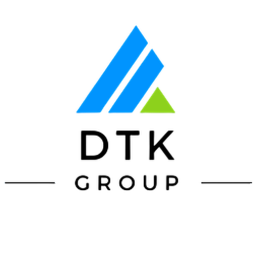 DTK Group logo with upward-pointing geometric symbol and black text on transparent background